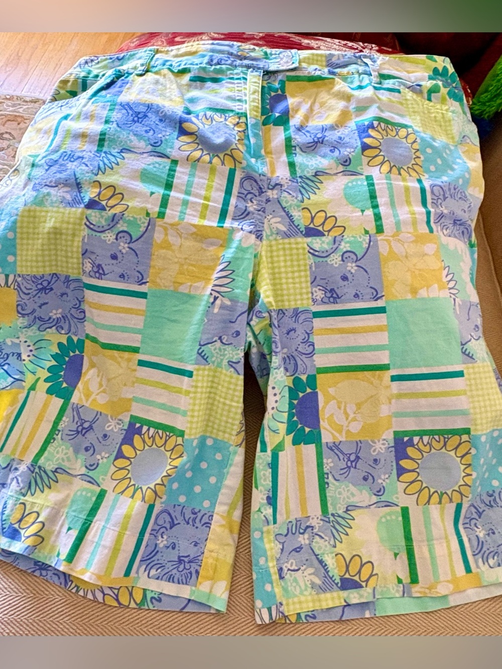 Lilly Pulitzer Pastel Floral Patchwork Cotton Shorts, Zip fly, Flat front, Sz 14